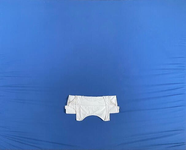 Cast, 2025 50" x 40" tank top, bedlinen, thread