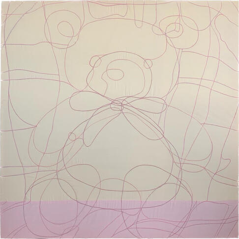 Traces, 2023 48" x 48" bedlinen, fleece, muslin, thread