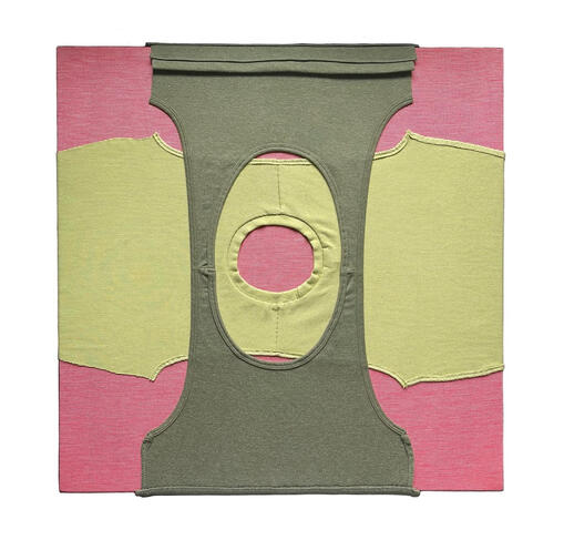 Core.STCH20h25, 2025 24" x 24" second-hand tops, found-textile, thread