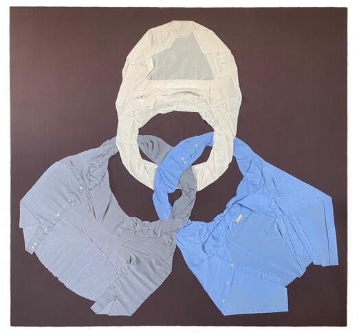 Untitled.STCH06e25, 2025 64" x 60" button-up shirts, bedlinen, thread