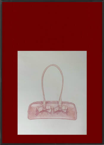 p1, 2024 14" x 17" coloured pencil on paper - frame digitally imposed